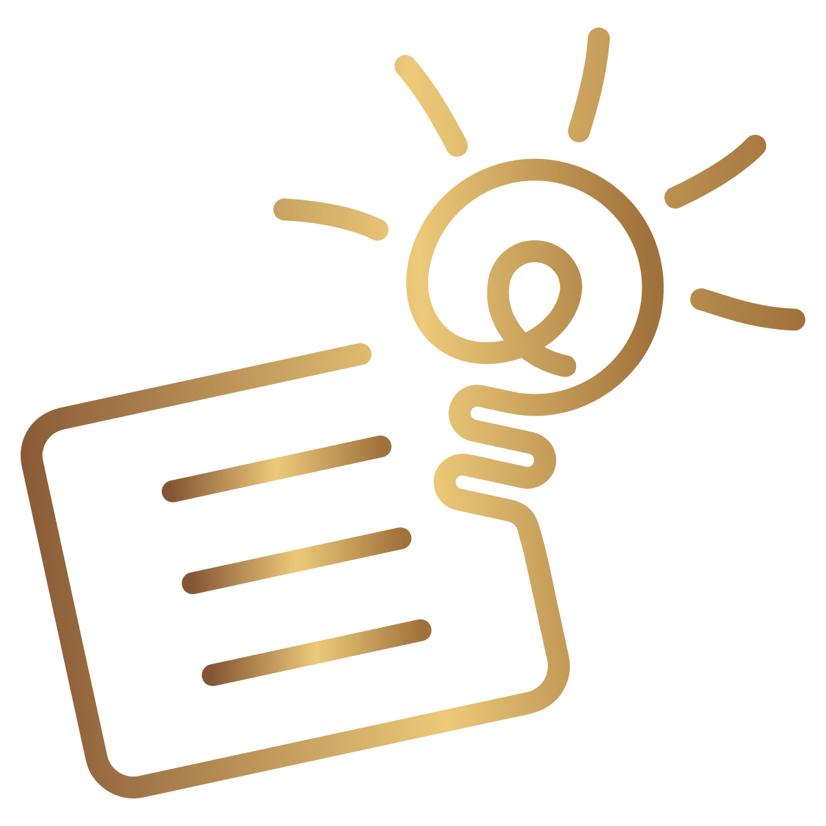 Gold symbol depicting a letter with a lightbulb on the top right hand corner 