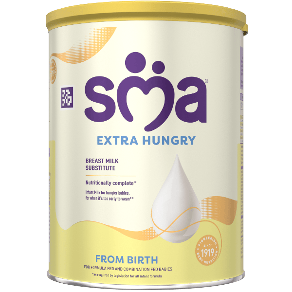 Tin of SMA Extra Hungry Infant Baby Milk Powder with a grey lid with a transparent background