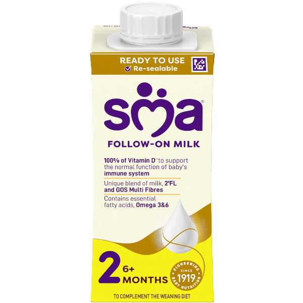 Carton of SMA Follow-on Milk Ready to Drink 200ml for babies 6-12 months, transparent background