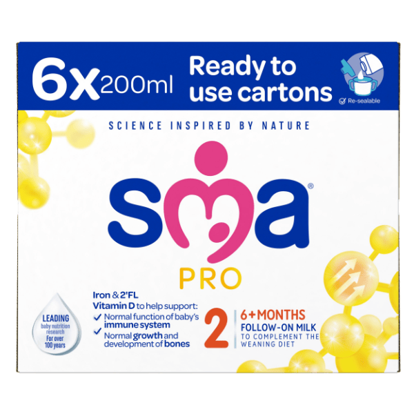 SMA Follow-on milk Ready to Drink Multipack 200ml for babies 6-12 months, transparent background