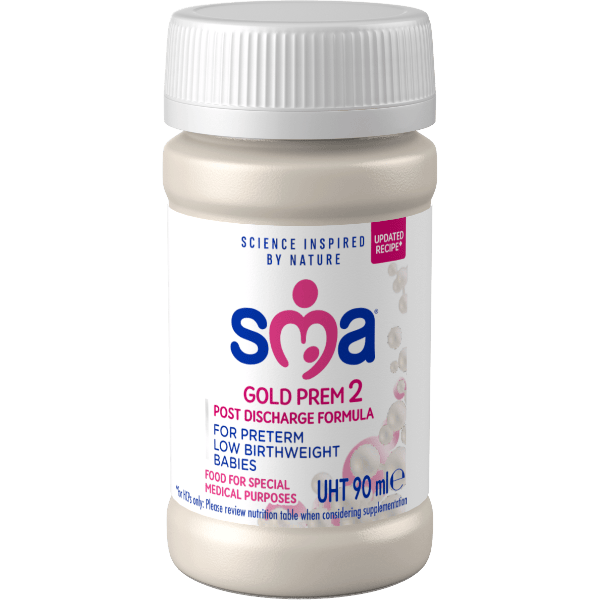 Bottle of SMA Gold Prem 2 Formula 90ml, on a transparent background