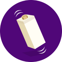An illustration of a milk carton being shaken, on a purple background.