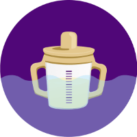An illustration of a baby beaker standing in water, on a purple background.